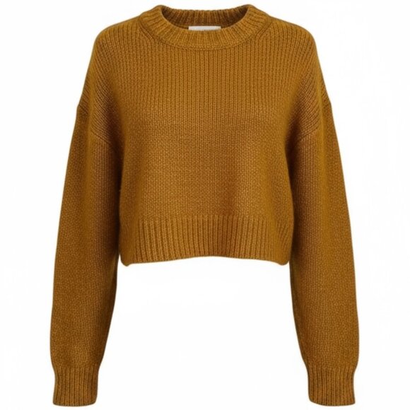 H&M Cropped Soft Alpaca Wool Blend Crew Neck Sweater Sz S Golden Brown #183Q - Picture 2 of 8